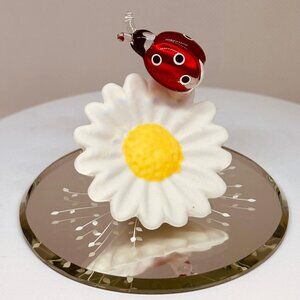 Ladybug on Daisy Glass Figurine Nature Garden Decor Gift